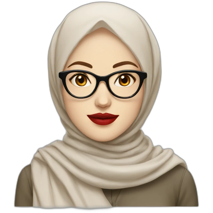 A woman pale skin red lips wear hijab and glasses emoji