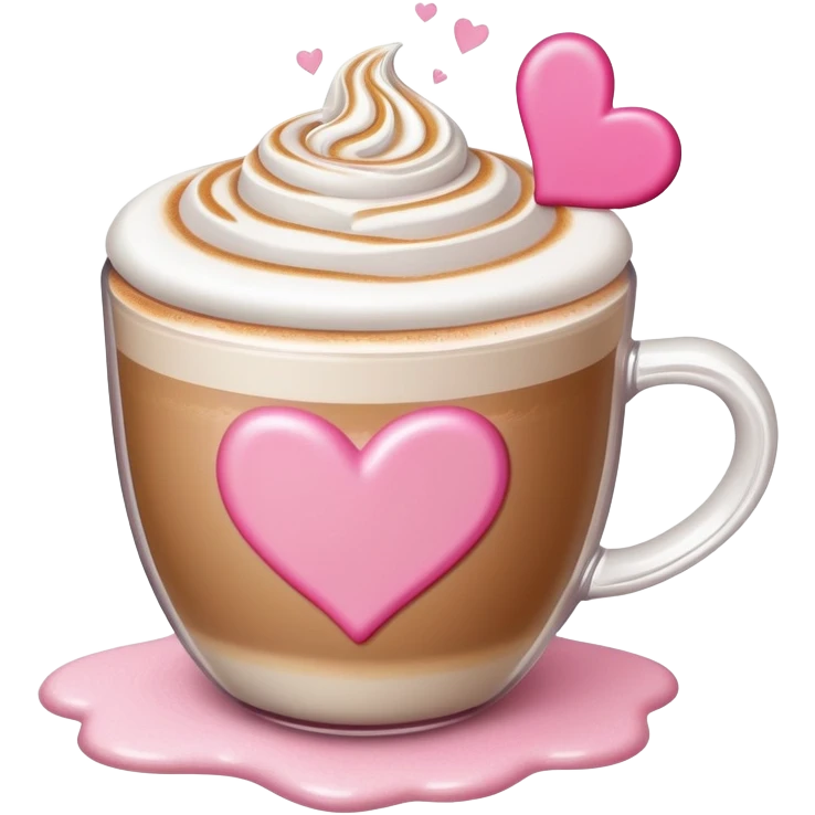 latte with pink accents and hearts emoji