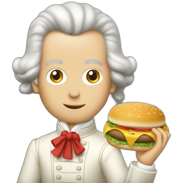 Mozart eating a hamburger emoji