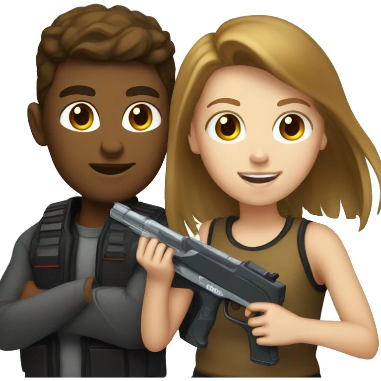 white boy with brown hair and white girl playing laser tag emoji
