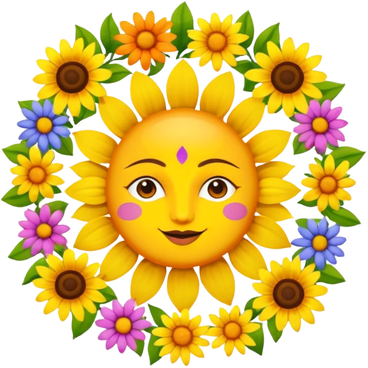 Logo of Madhu Gupta written on the sun surrounded by flowers emoji