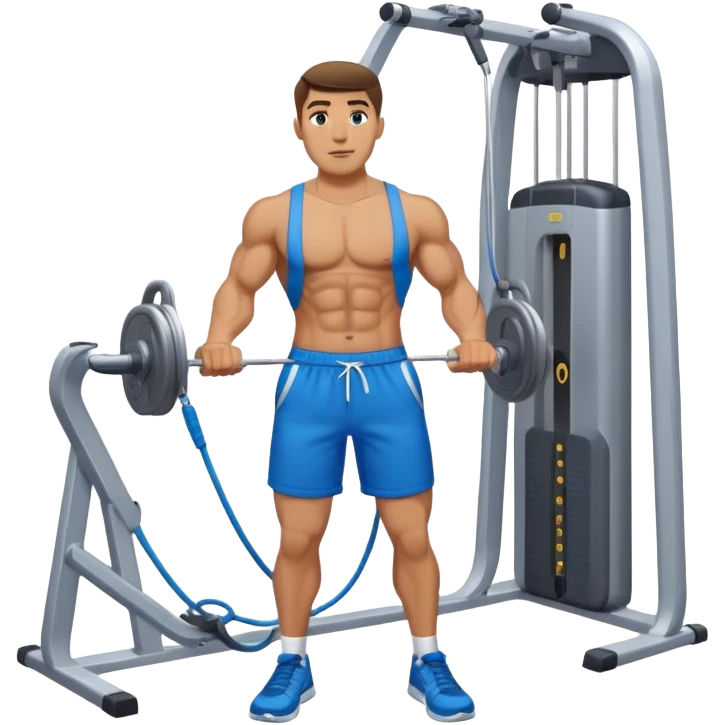 standing fit man with blue shorts cable-machine-exercise emoji