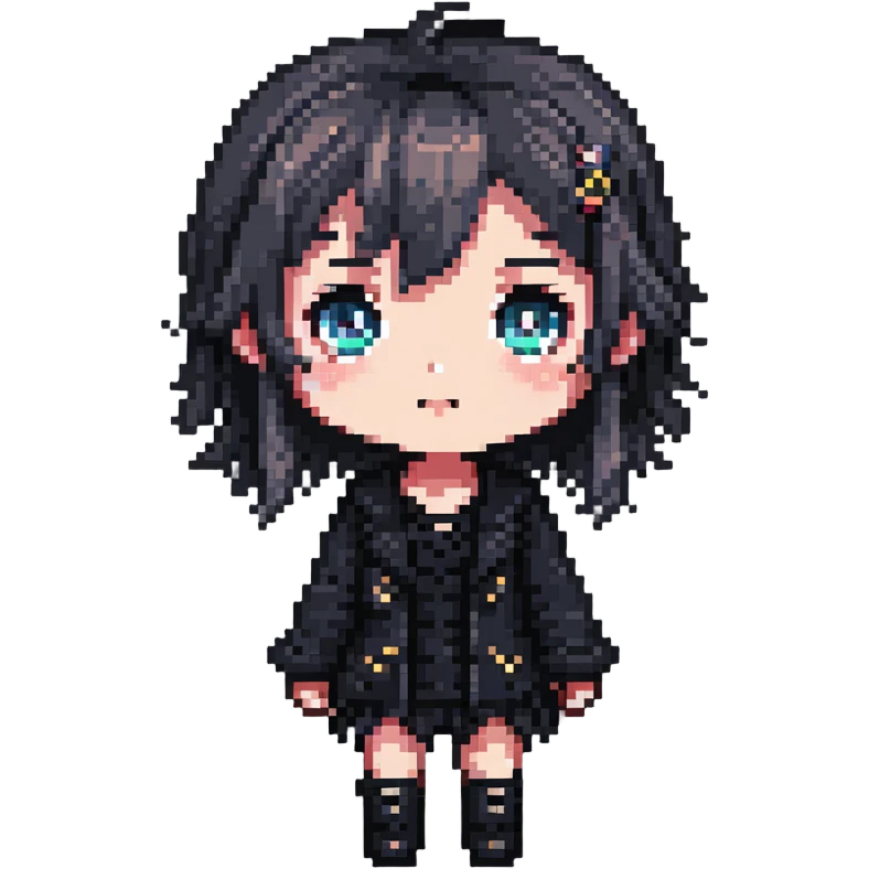 chibi anime character in pixel art style with big eyes and cute expression emoji