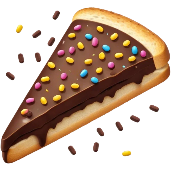 Hagelslag Cinematic Realistic Hagelslag Treat Emoji, depicted as crunchy chocolate sprinkles scattered on a slice of buttered bread, rendered with vivid textures and playful, inviting lighting. emoji