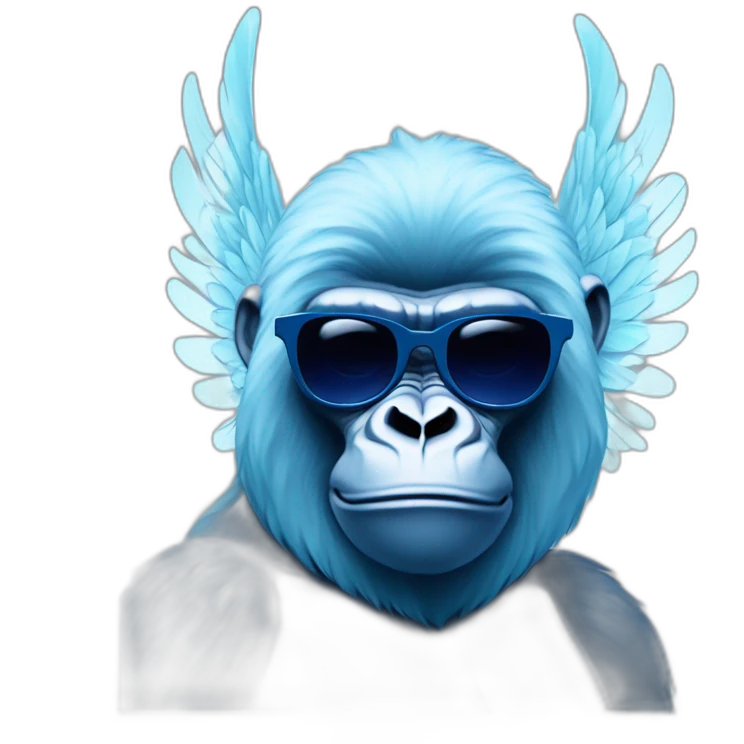 cyan gorilla with angel wings and navy blue chromatic sunglasses emoji