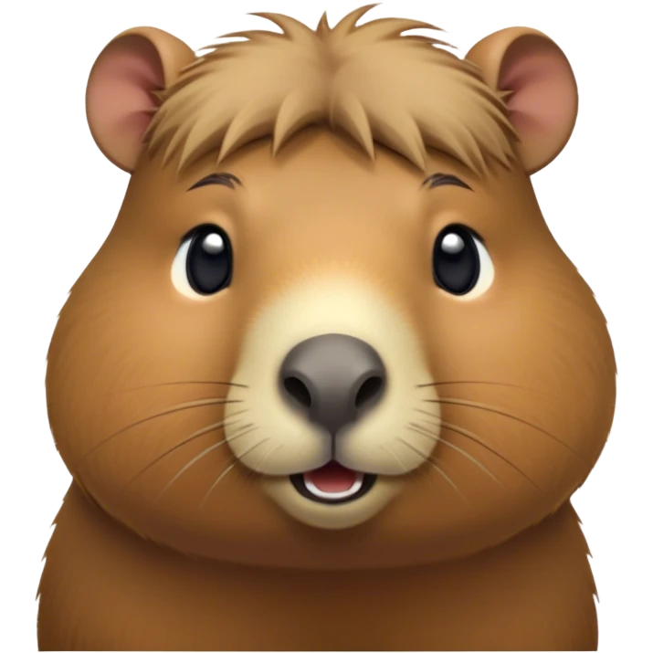 Cinematic Cute Capybara Portrait Emoji, Head tilted playfully and inquisitively, with a delightfully fluffy, rounded form and a distinctively endearing capybara face marked by a short snout and petite ears, accented by luxuriously soft fur in warm earthy tones and bright, sparkling eyes full of charm; rendered with intricate, realistic detail and natural highlights, high shine, affectionate and lively, styled with a touch of whimsical cuteness, soft glowing outline, capturing the essence of a mischievous yet loving capybara that seems poised to tumble playfully into your arms! emoji
