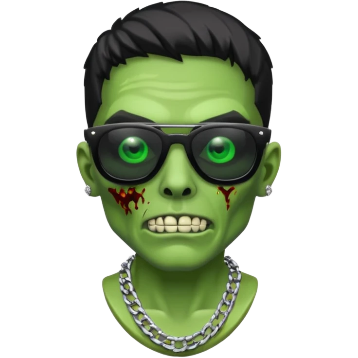 Zombie verde con lentes negros de sol y cadena de diamantes  emoji