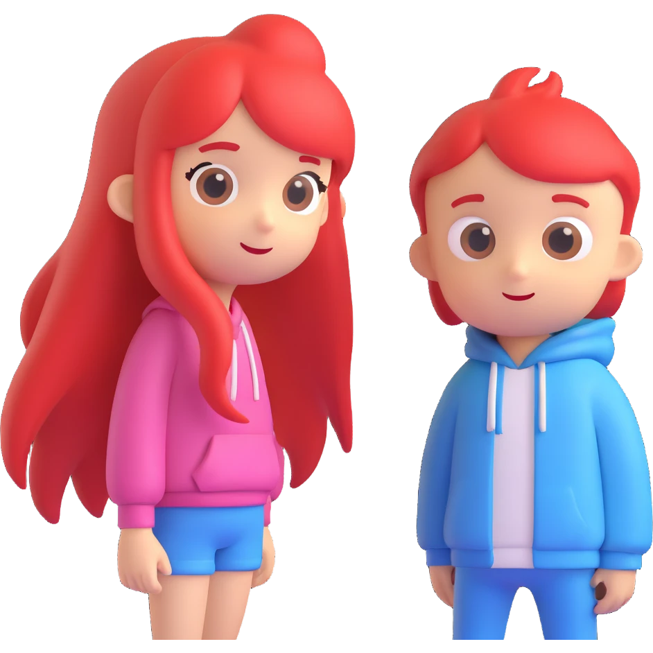 Combine both characters into one image, standing side by side, keeping their original colors and 3D cartoon style unchanged, with a transparent background. emoji