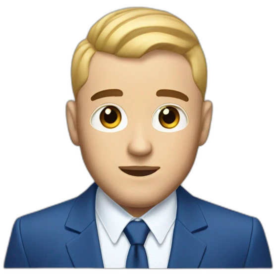 mac miller with a blonde comb over skin fade wearing a blue suit waving emoji