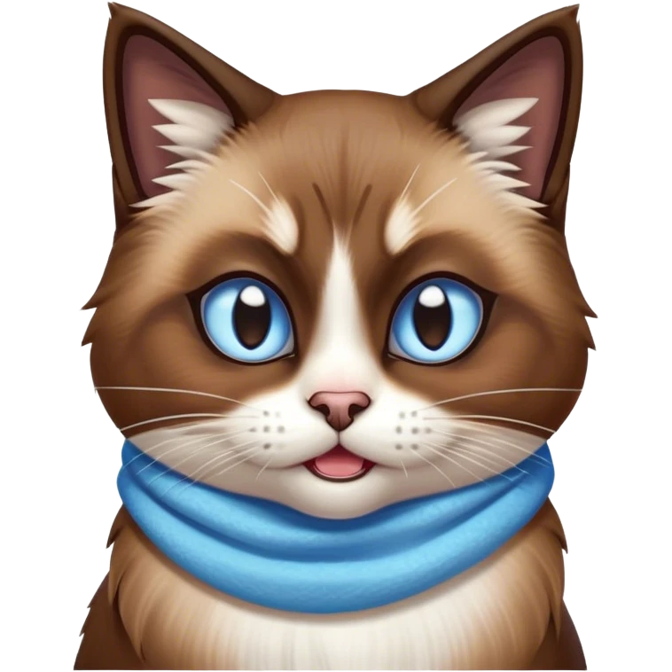 Cinematic Comical Brown Mantle Snowshoe Cat Portrait Emoji, Head tilted dramatically with an exaggeratedly shocked or offended expression, deep brown fur flowing like a mantle over its back, paired with crisp white paws, chest, and a signature white facial mask, piercing icy-blue eyes widened in disbelief, Simplified yet hilariously expressive features, highly detailed, glowing with a slightly sassy glow, high shine, dramatic yet playful, stylized with an air of attitude, bright and endearing, soft glowing outline, capturing the essence of a sassy and over-the-top feline, so meme-worthy it feels like it could side-eye its way into internet fame instantly! emoji