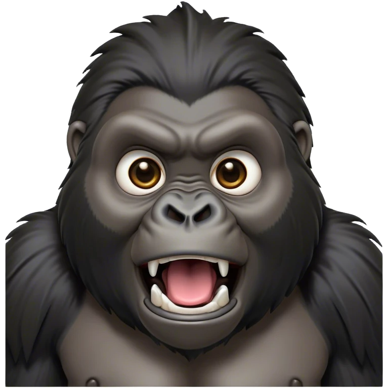 Cinematic Comical mountain Gorilla Portrait Emoji, Head tilted dramatically with an exaggeratedly shocked expression, featuring a stately black and grey mane and wide, comically expressive eyes full of humorous disbelief, Simplified yet hilariously expressive features, highly detailed, glowing with a slightly sassy jungle glow, high shine, dramatic yet playful, stylized with an air of quirky primate attitude, soft glowing outline, capturing the essence of a meme-worthy mountain that appears ready to side-eye its way into viral fame! emoji