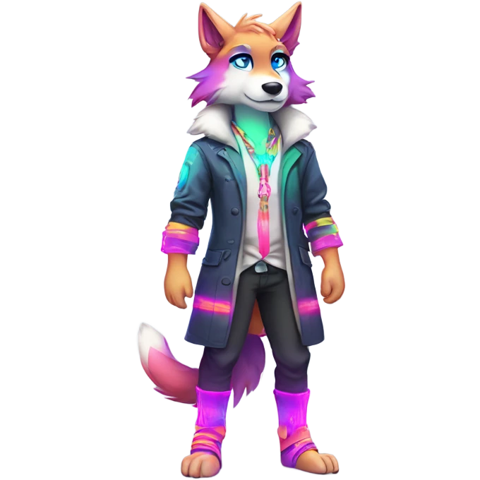 Anthro Colorful Shiny Fionbri-Falvie-sparkle-wolf-sona with neon markings full body emoji