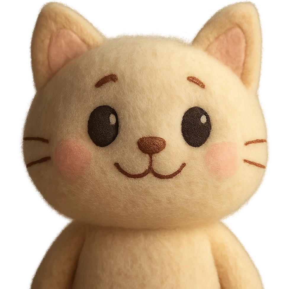a smiling cat plush portrait, soft and fluffy, cute face, pastel colors emoji
