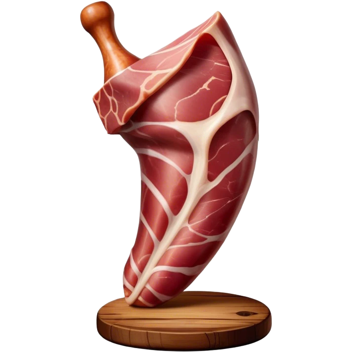 ​Cinematic Realistic Spanish Jamón Leg, depicted as a massive, cured leg of Jamón serrano with a deep reddish-brown hue, intricately marbled and slightly glossy with age, elegantly displayed on a rustic wooden stand and bathed in warm, soft lighting that accentuates its artisanal heritage, emoji