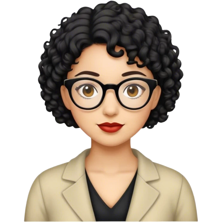 maestra con lentes pelo corto color negro pelo rizado emoji