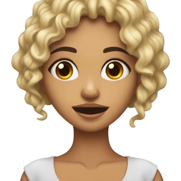 Morena con rizos con nariz pequeña y labios gruesos emoji