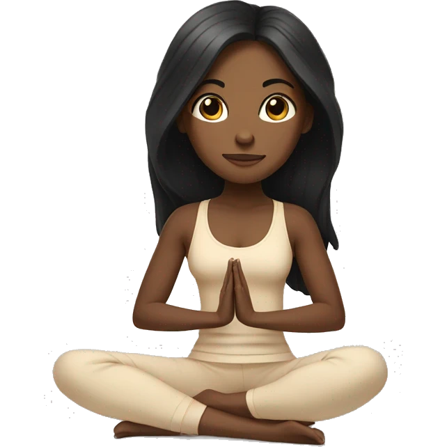 Meditating long black hair girl with black yoga set medium toned skin complexion  emoji