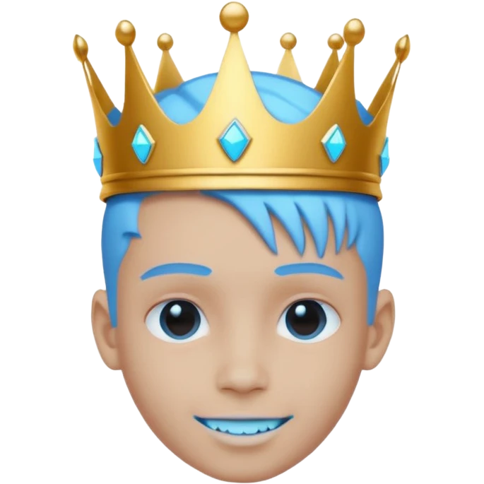 boy neon cyberpunk light blue happy crown white and blue emoji