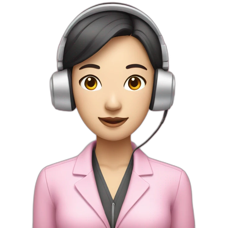 asian woman Employee with white skin and headphone and microphone who is wearing pink office clothes emoji