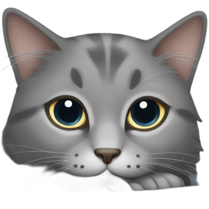 A fluffy gray cat curled up in the center of the bed The cat's eyes are closed and it is sleeping peacefully The cat's fur is soft and luxurious emoji