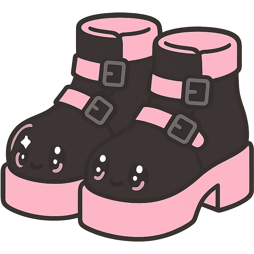 BLACKPINK-inspired gothic shoes, no hearts, black and pink, cute and stylish, kawaii style, platform boots with buckles emoji