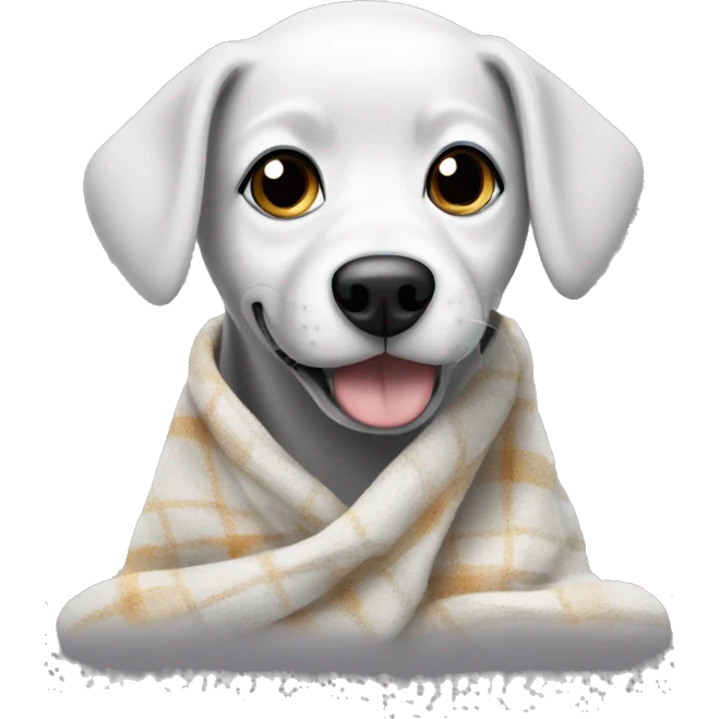 Black and white dog wearing a blanket  emoji