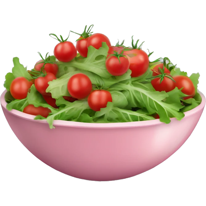 create a transparent emoji of a large bowl containing salad made up of a bed of rocket, chopped cherry tomatoes and sliced pink beetroot emoji