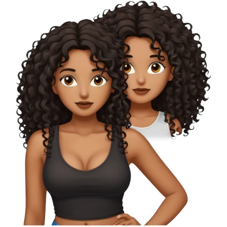 brown skinned lady with curly black hair long hair, messy, nice curves, busty, low cut tank top emoji