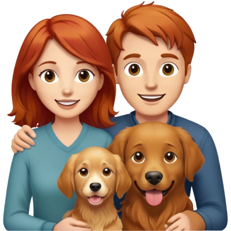 Red hair man brown hair woman with a golden retriever between them emoji