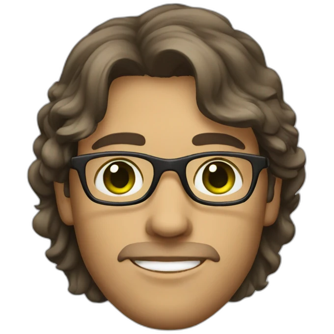 male graphic designer with glasses and green eyes, brown and semi-wavy hair emoji