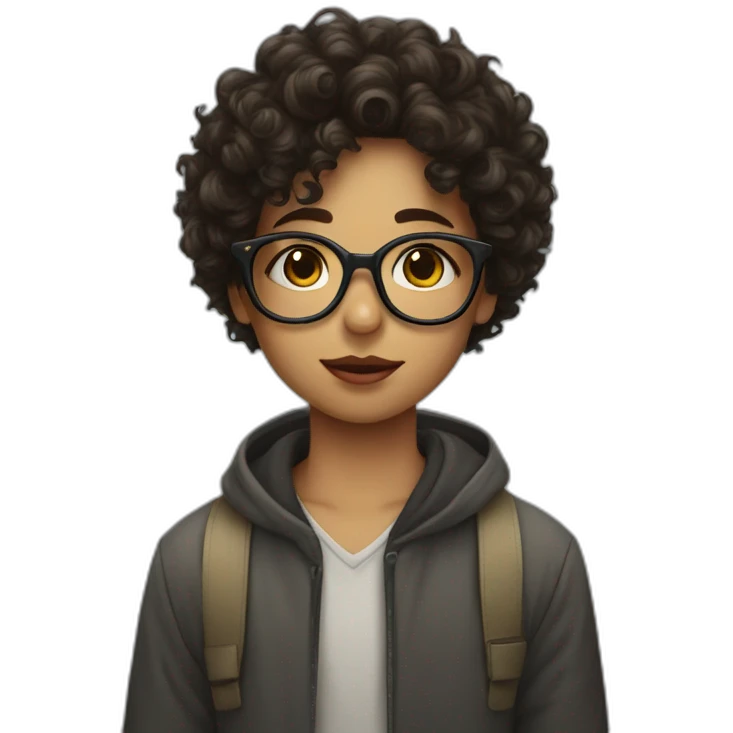 curly girl with glasses kiss a dark hair boy emoji