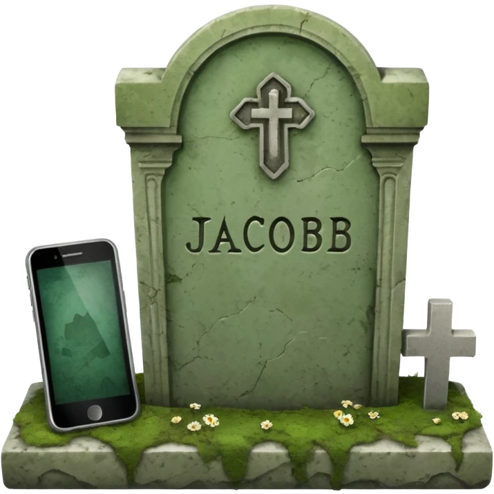grave with name Jacob with phone and ;stop on it emoji