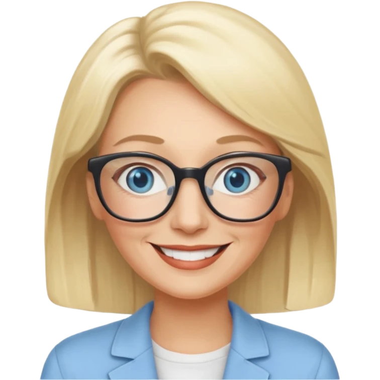 side profile of an attractive older blonde woman with glasses, smiling emoji