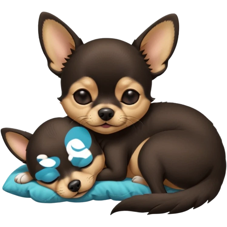 A high-resolution photo-realistic digital illustration of a cute black and tan chihuahua with eyes closed shut sleeping lazily on the ground emoji