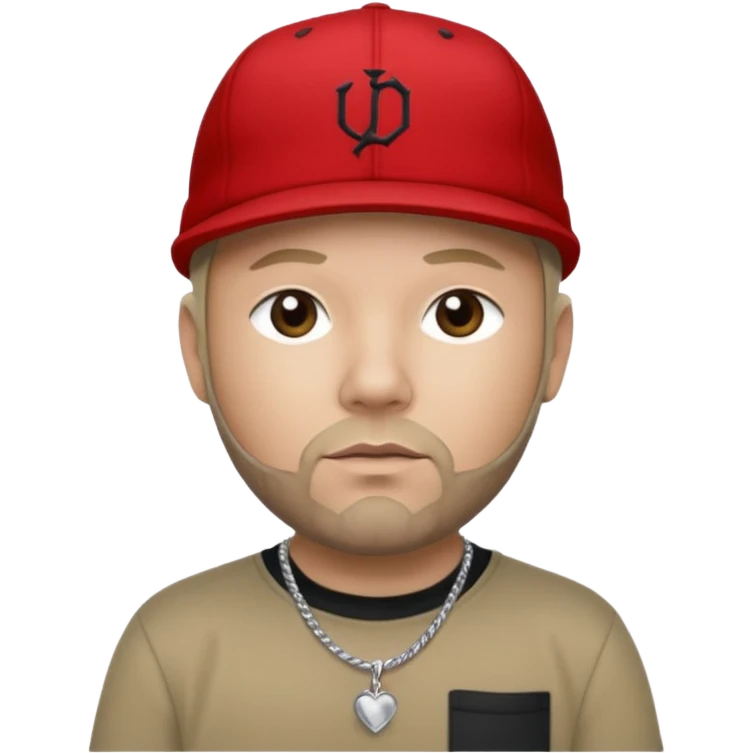 Fred Durst with light skin, dark blonde, red cap, black shirt with silver necklace, khaki pants emoji