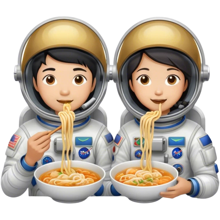 Asian astronaut couples eating noodles  emoji