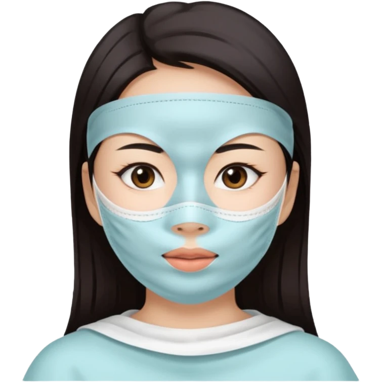 Asian girl with large white facial sheet mask pack emoji