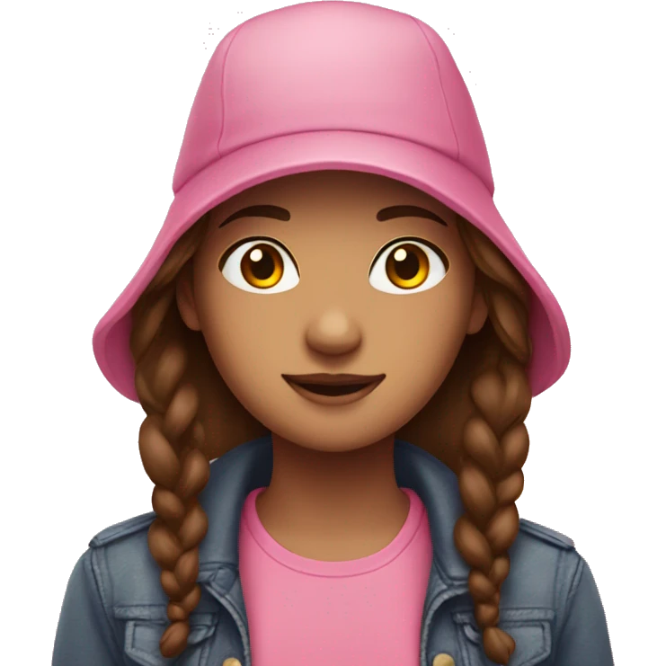 Girl with brown hair wearing a pink hat emoji