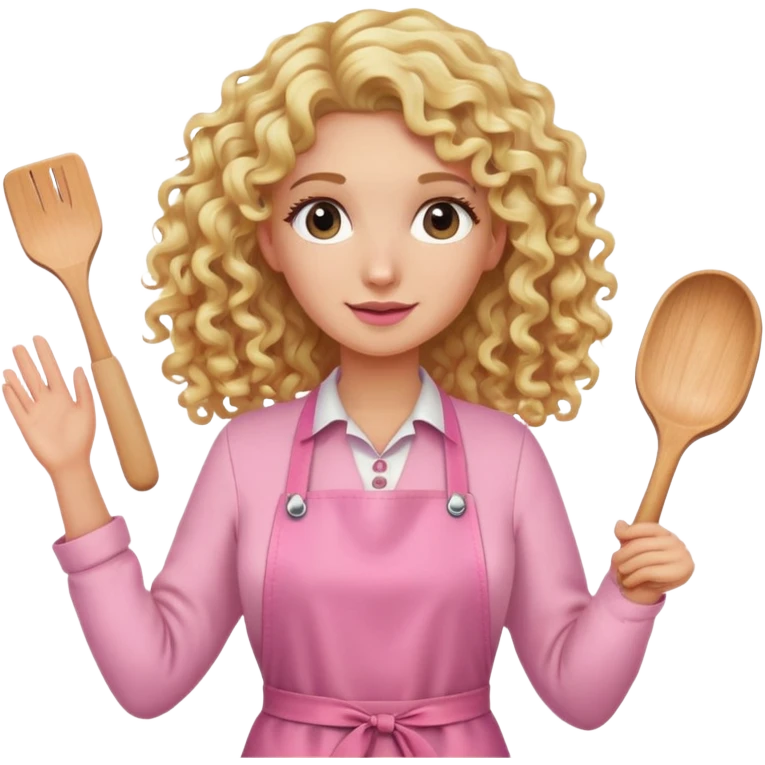 Blonde curly long hair lady with a pink craftenour apron  emoji