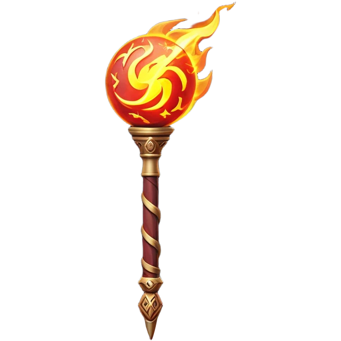 Clash of Clans aesthetic: Cinematic fireball Magic Staff Emoji, rendered in a 3D vector-style similar to standard emojis with minimal shading and bold, simplified shapes. A compact, isometric enchanted staff with intricate runic carvings and a glowing orb at its tip, softly glowing with a mystical arcane charm. Simplified yet unmistakably iconic, highly detailed and consistent, glowing with a soft radiant glow and high shine. Stylized with a touch of legendary sorcery and a soft glowing outline, capturing the essence of a powerful magic staff with a friendly, playful vibe! emoji