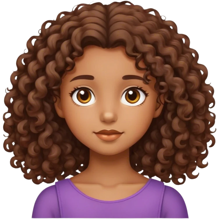 garota morena de cabelo cacheado na altura dos ombros, rosto adorável  emoji