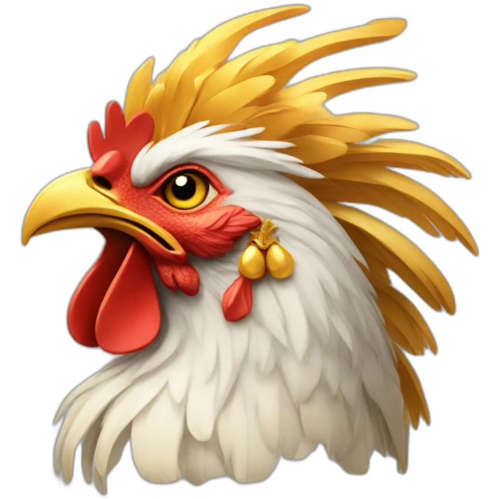 proud and howling golden phoenix rooster with a crown on its head emoji