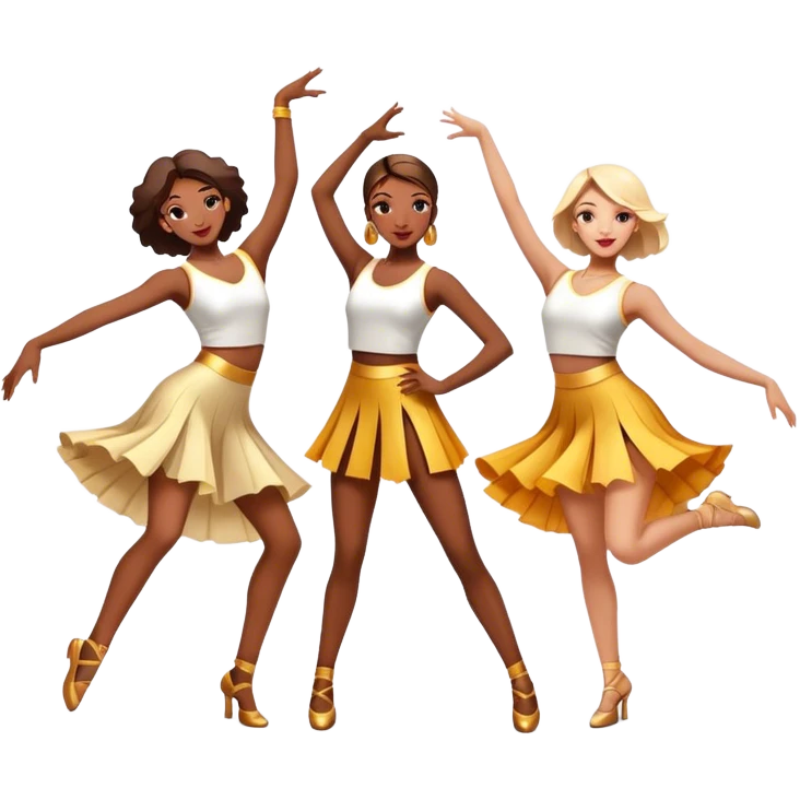 Icon for Contemporary Dance: a synchronized group dance performance with dancers in modern outfits, performing on stage with bright spotlighting and energetic movement. The icon should capture the dynamic and vibrant nature of contemporary dance. Transparent background. emoji