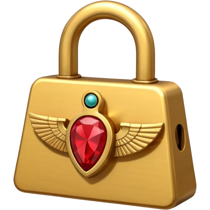 ancient Egyptian lock object icon, golden metal lock, ankh symbol, scarab engraving, red gemstone detail, 3D cartoon, mobile game icon style, centered, clean background, soft shadow, no text, no watermark
 emoji