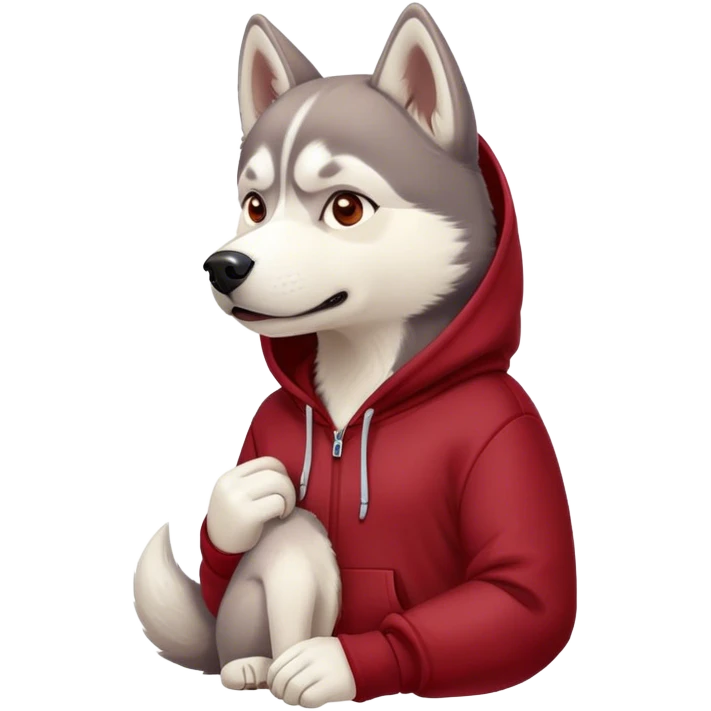 Husky wearing dark read hoodie emoji