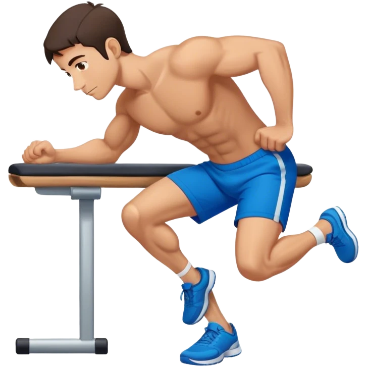 brunette buff man with blue shorts doing plank exercise emoji