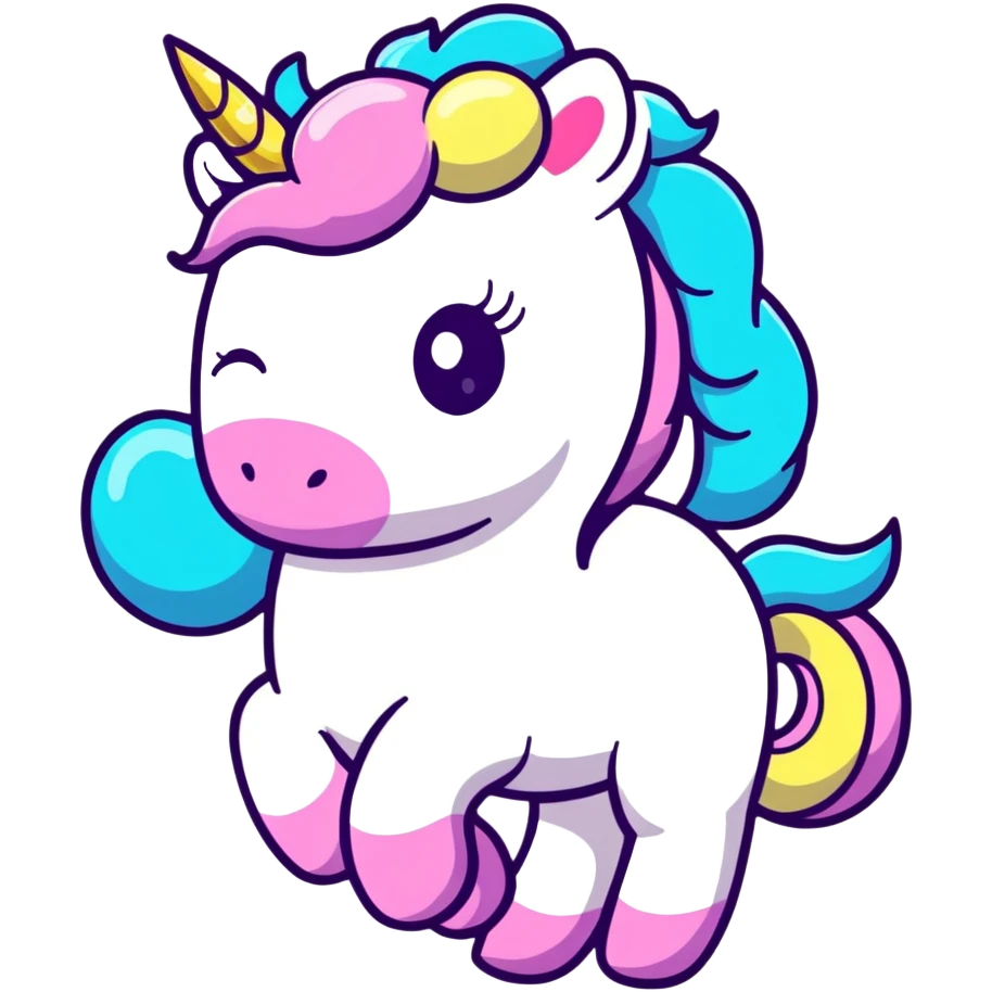 Cute unicorn surrounded by colorful glitter and sparkles emoji