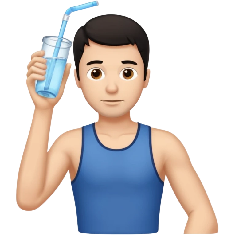 Dark haired man, full right arm in traction and can’t reach his water straw  emoji