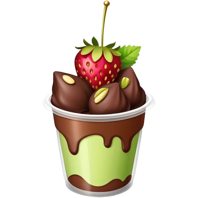 Chocolate covered strawberries with pistachio in a plastic cup emoji
