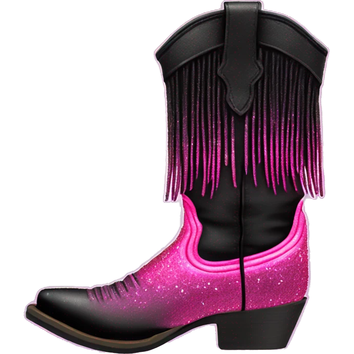Realistic short neon pink to black ombre fashion cowgirl boot with sparkly shiny glitter fringe on them. emoji